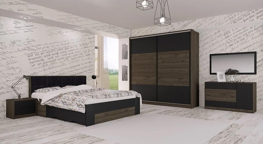Спален комплект EDITA 160x200 Черен - Орех адмирал