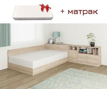 Комплект легло  с матрак Мареа 1 за 120X190 + шкаф Мареа 2 бял крафт