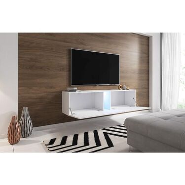 Шкаф за телевизор Синема с LED осветление бял гланц