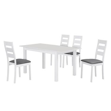 Трапезен комплект МИЛЕР разтегателна маса с 4 стола в бяло