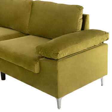 Ъглов диван ЕМИЛИЯ кадифе в маслинено зелен цвят лява лежанка