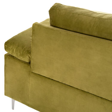 Ъглов диван ЕМИЛИЯ кадифе в маслинено зелен цвят дясна лежанка
