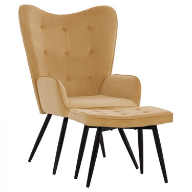 Кресло с табуретка КРАУЛИ кадифе в 4 цвята