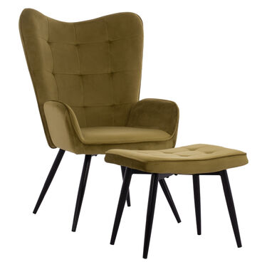 Кресло с табуретка КРАУЛИ кадифе в 4 цвята