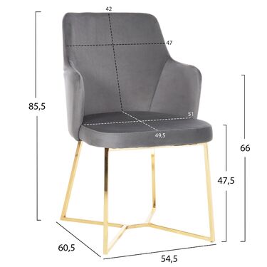 Кресло ТРИАНА сиво кадифе със златисти крака