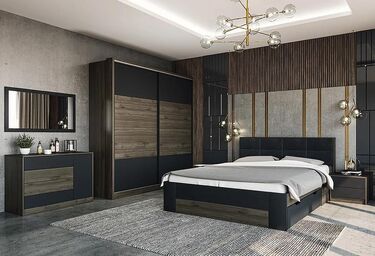 Спален комплект EDITA 160x200 Черен - Орех адмирал