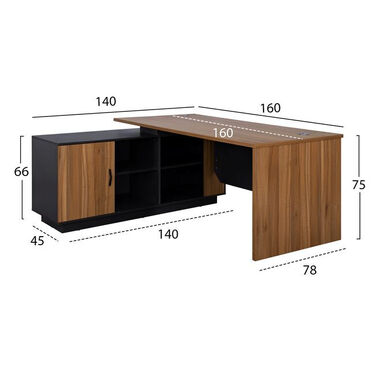Професионално бюро СЮПРИМ 160x140x75 реверсиращ ъгъл сив и меден дъб