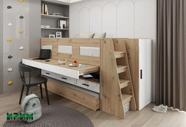Двуетажно легло сандвич Сити 5052 90x200 дъб артисан - бял гланц