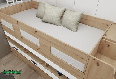 Двуетажно легло сандвич Сити 5052 90x200 дъб артисан - бял гланц
