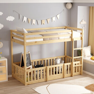 Двуетажно легло с кът за игра   матрак 90 х190 см  PLAYKID  в 2 цвята 
