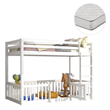 Двуетажно легло с кът за игра   матрак 90 х190 см  PLAYKID  в 2 цвята 