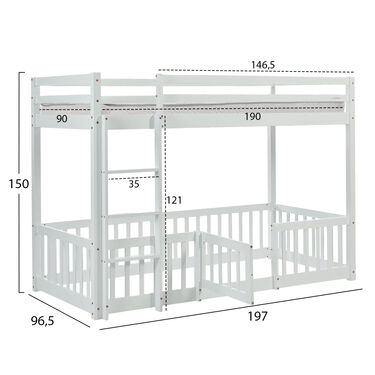 Двуетажно легло с кът за игра   матрак 90 х190 см  PLAYKID  в 2 цвята 