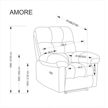 Релакс фотьойл AMORE с електрически механизъм  в сиво
